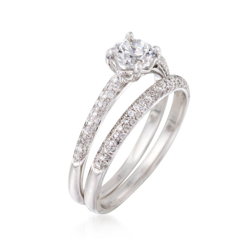 1.00 ct. t.w. Diamond Bridal Set: Engagement and Wedding Rings in 14kt White Gold image number 2
