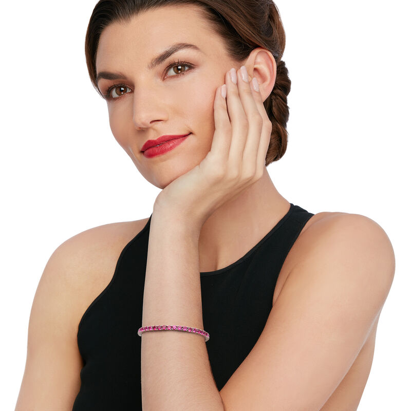 Simulated Ruby Tennis Bracelet in Sterling Silver image number 1