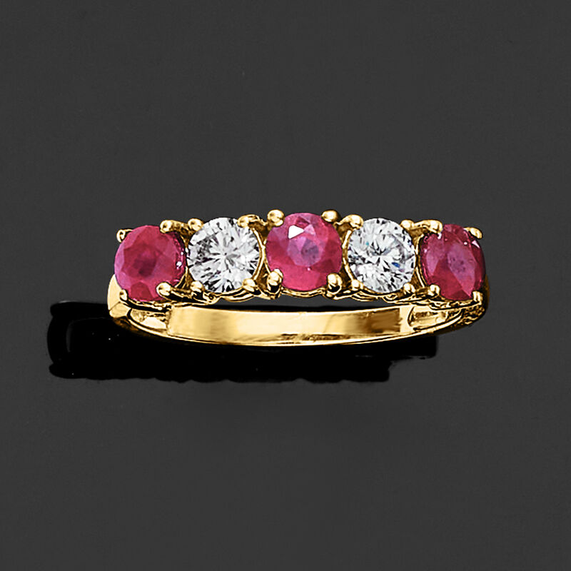 .90 ct. t.w. Ruby and .50 ct. t.w. Lab-Grown Diamond Ring in 14kt Yellow Gold image number 3