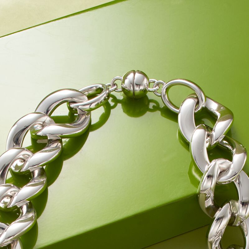 Andiamo Sterling Silver Graduated Curb-Link Necklace image number 6