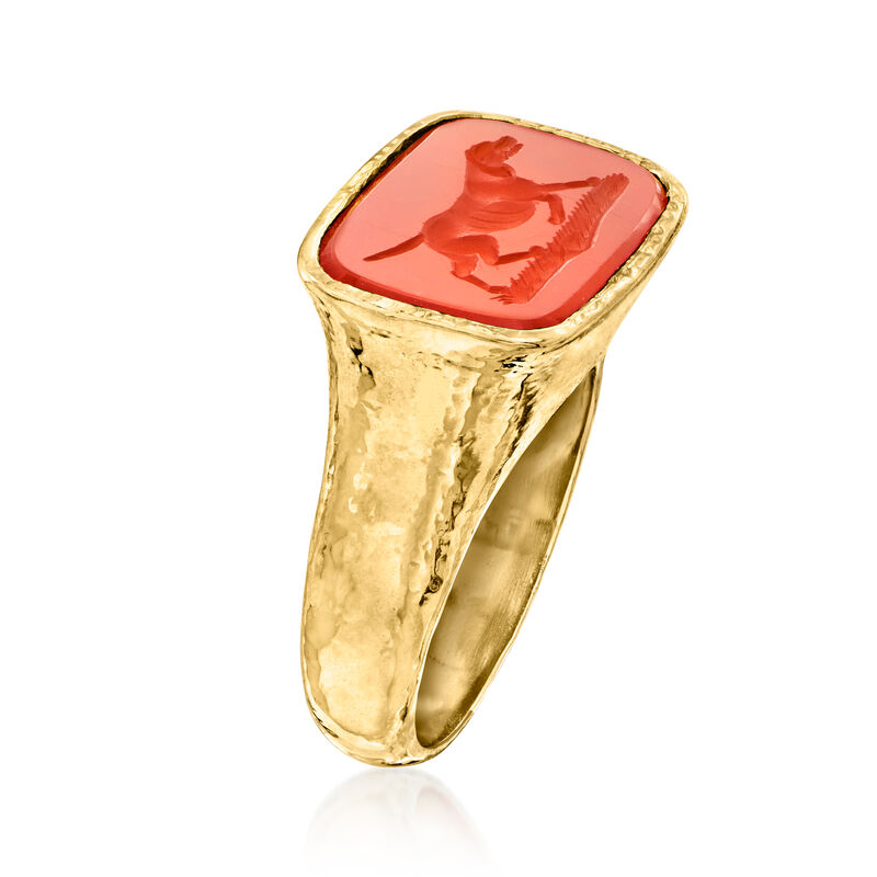 C. 1990 Vintage Elizabeth Locke Carnelian Intaglio Dog Ring in 19kt Yellow Gold image number 2