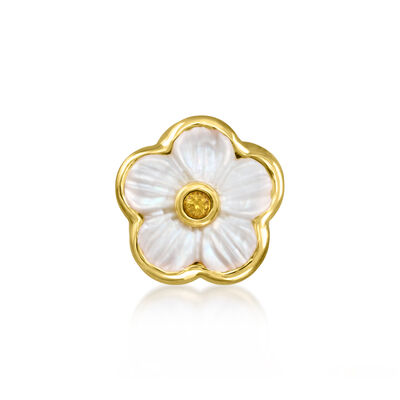 Mother-of-Pearl and .20 ct. t.w. Yellow Sapphire Daisy Bead Charm in 18kt Gold Over Sterling