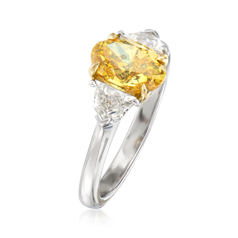 C. 2020 Vintage 1.54 Carat Certified Yellow Diamond and .61 ct. t.w. Diamond Engagement Ring in Platinum and 18kt Yellow  Gold image number 2