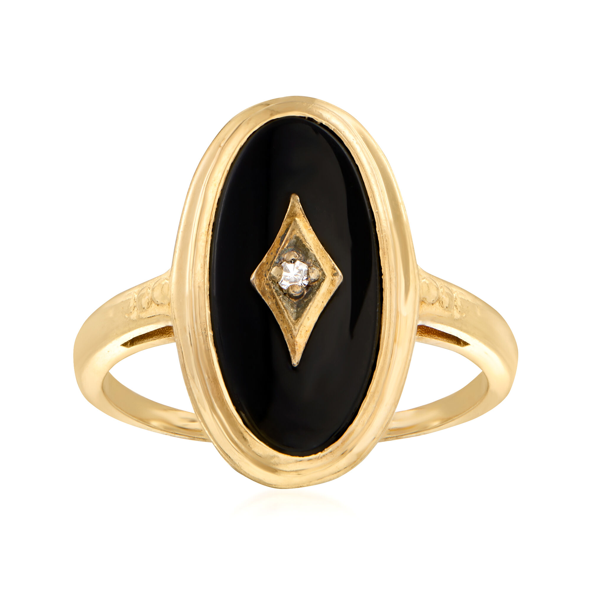 C. 1940 Vintage Black Onyx Ring with Diamond Accents in 14kt