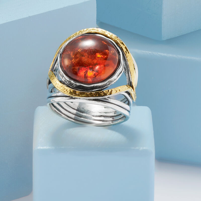 Amber Ring in Sterling Silver and 14kt Yellow Gold image number 3