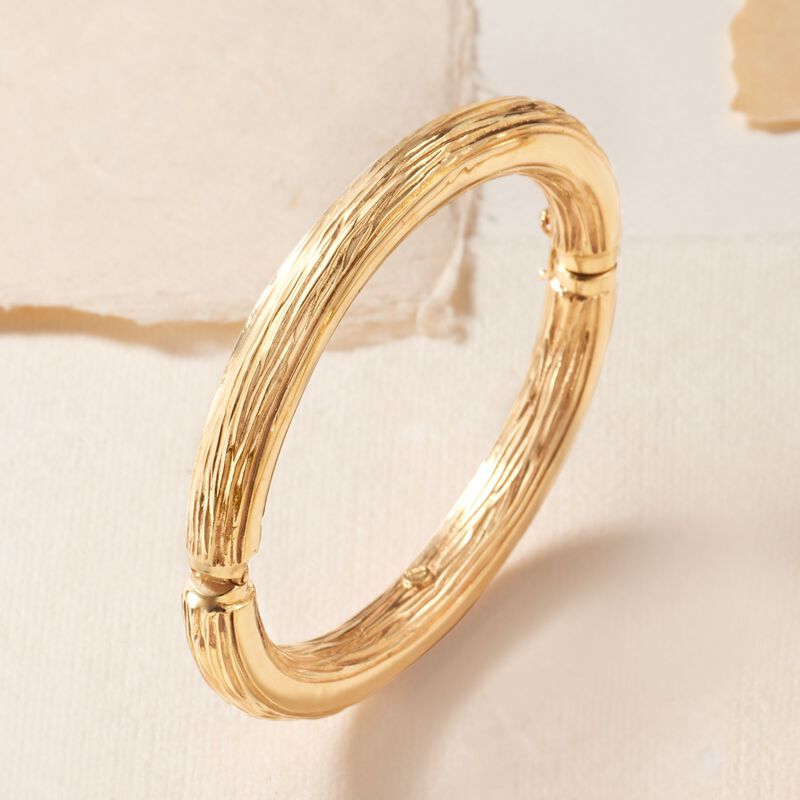 Italian 18kt Yellow Gold Textured and Polished Bangle Bracelet image number 3