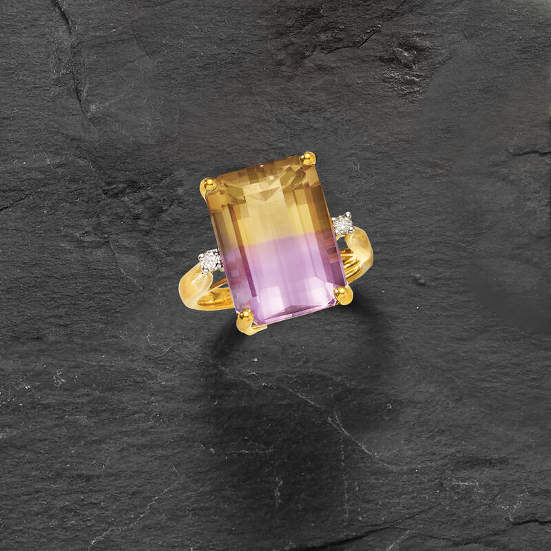 11.00 Carat Ametrine Ring with Diamond Accents in 14kt Yellow Gold image number 4