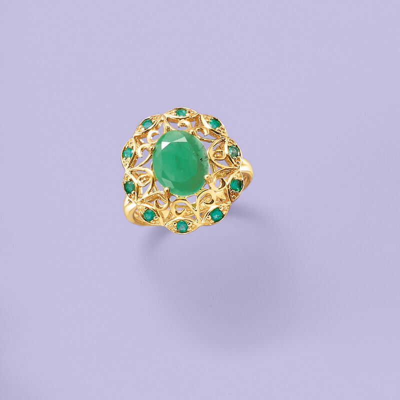 2.50 ct. t.w. Emerald Openwork Ring in 14kt Yellow Gold image number 3