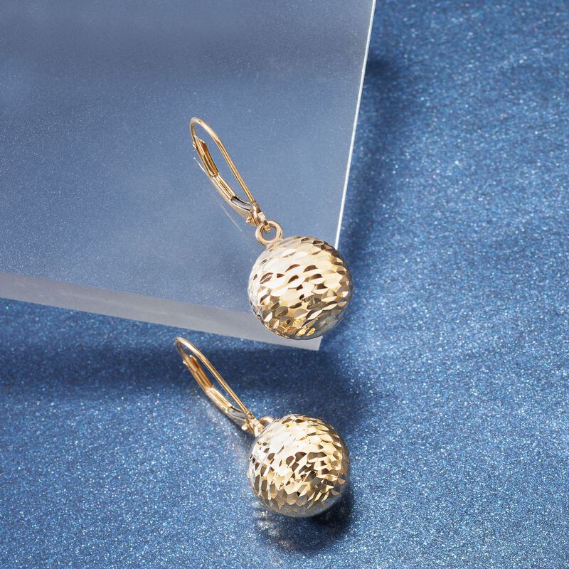 Italian 12mm 18kt Yellow Gold Diamond-Cut Bead Drop Earrings image number 3