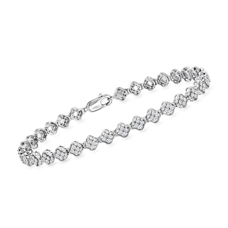 .75 ct. t.w. Diamond Clover Cluster Bracelet in Sterling Silver. 7" image number 0