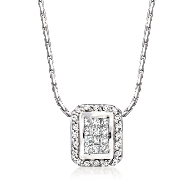 C. 1990 Vintage 1.00 ct. t.w. Diamond Pendant Necklace in 14kt White Gold. 18" image number 0