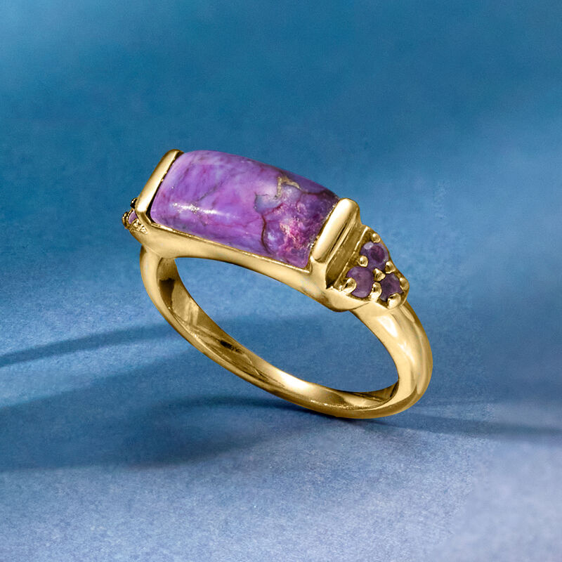 Purple Turquoise and .10 ct. t.w. Amethyst Ring in 18kt Gold Over Sterling image number 3