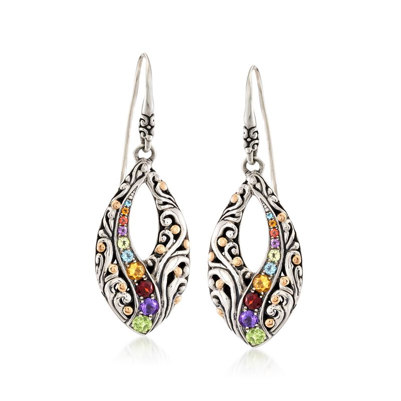 1.10 ct. t.w. Multi-Stone Marquise Drop Earrings in Sterling Silver and 18kt Yellow Gold  image number 0