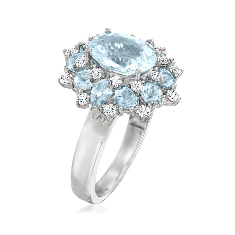 4.20 ct. t.w. Aquamarine and .55 ct. t.w. Diamond Cluster Ring in 14kt White Gold image number 2
