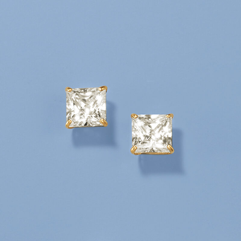 3.00 ct. t.w. Princess-Cut CZ Stud Earrings in 14kt Yellow Gold  image number 2