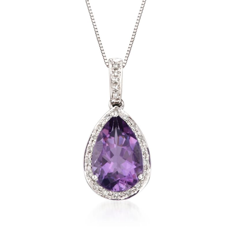 2.65 Carat Amethyst Pendant Necklace with .10 ct. t.w. Diamonds in 14kt White Gold. 18&quot; image number 1
