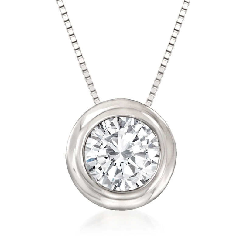 1.00 Carat Bezel-Set Diamond Solitaire Necklace in 14kt White Gold image number 0