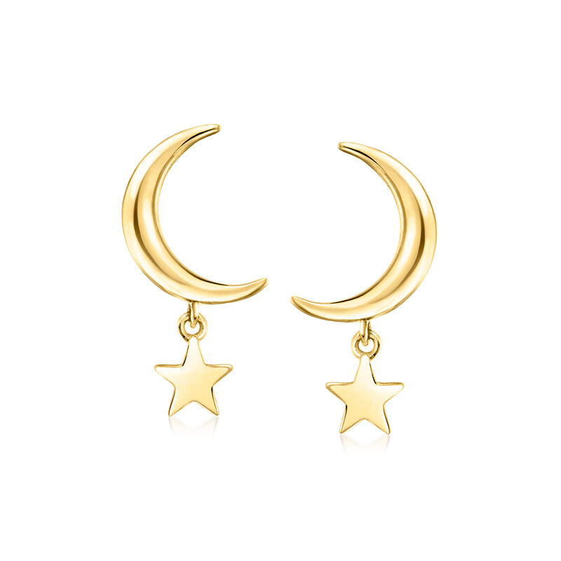 Italian 10kt Yellow Gold Moon and Star Earrings  image number 0