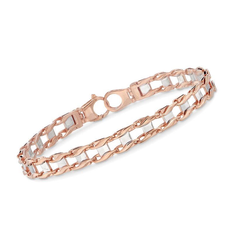Men's 14kt Two-Tone Gold Railroad Chain Link Bracelet. 8.5&quot; image number 0