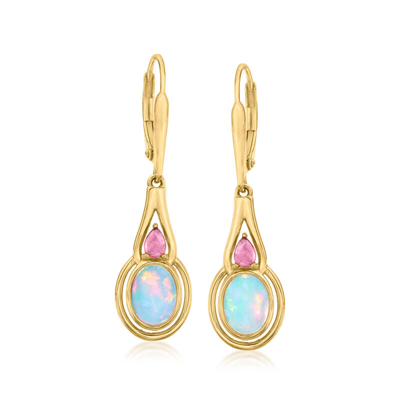 Ethiopian Opal and .30 ct. t.w. Pink Tourmaline Drop Earrings in 18kt Gold Over Sterling image number 0