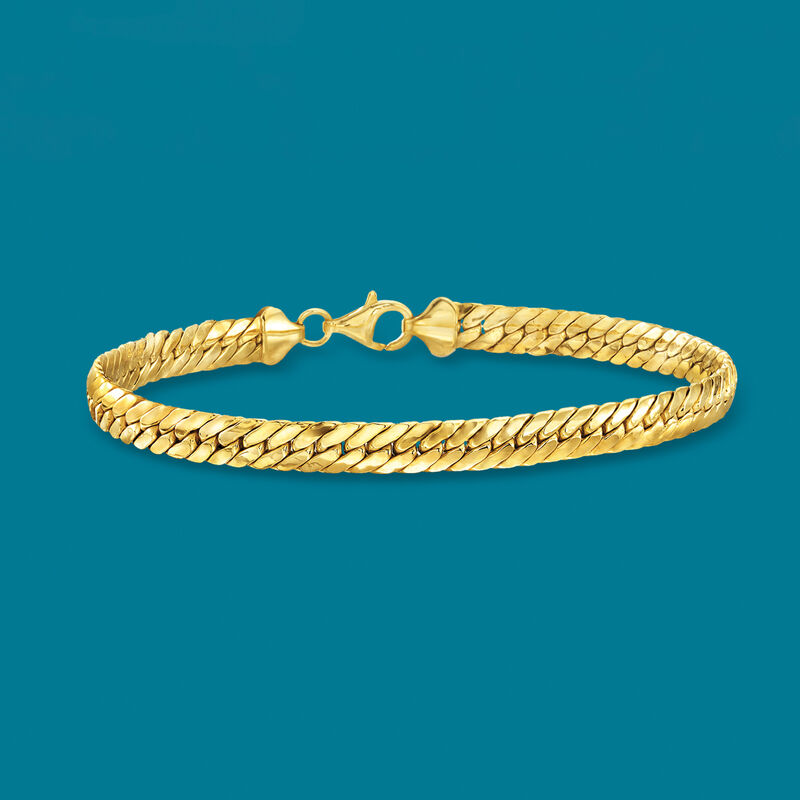 18kt Yellow Gold Over Sterling Silver Flat Cuban-Link Bracelet image number 2