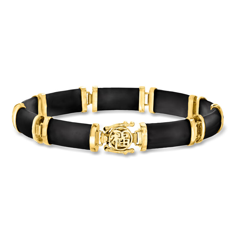 Black Agate "Good Fortune" Bracelet in 18kt Gold Over Sterling image number 0