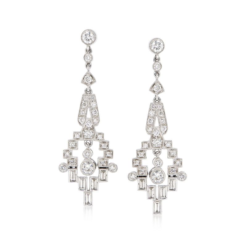 C. 1990 Vintage 1.75 ct. t.w. Diamond Deco-Style Drop Earrings in Platinum image number 0