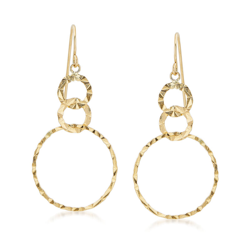 14kt Yellow Gold Triple Interlocking Circle Drop Earrings image number 0