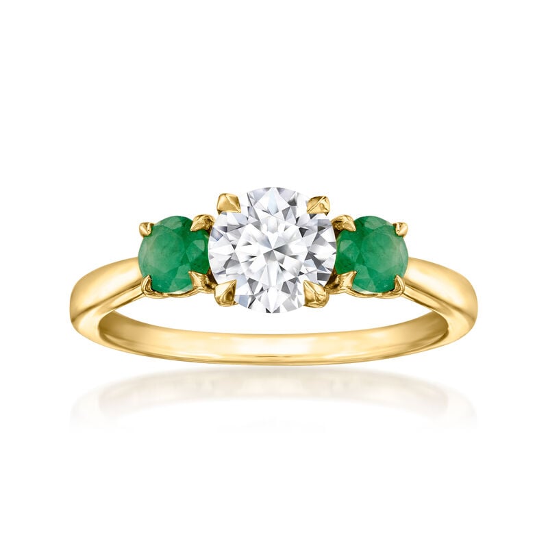 1.00 Carat Lab-Grown Diamond Ring with .40 ct. t.w. Emeralds in 14kt Yellow Gold image number 0