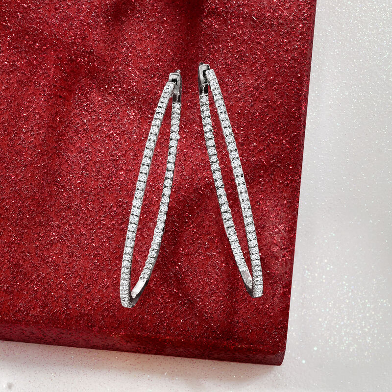 2.00 ct. t.w. Diamond Inside-Outside Hoop Earrings in Sterling Silver. 1 3/4&quot; image number 2