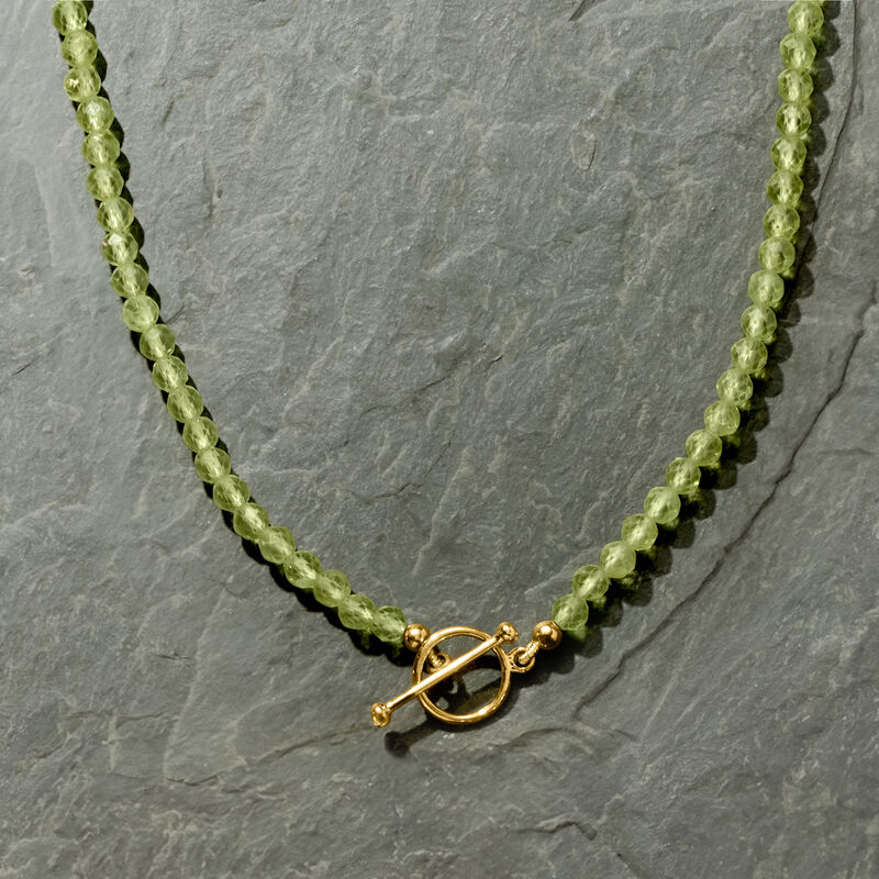 3.5-4mm Peridot Bead Charm-Compatible Toggle Necklace in 18kt Gold Over Sterling image number 4