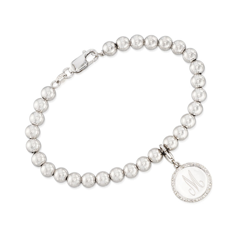 Sterling Silver Bead Bracelet with .10 ct. t.w. Diamond Single Initial Charm image number 3