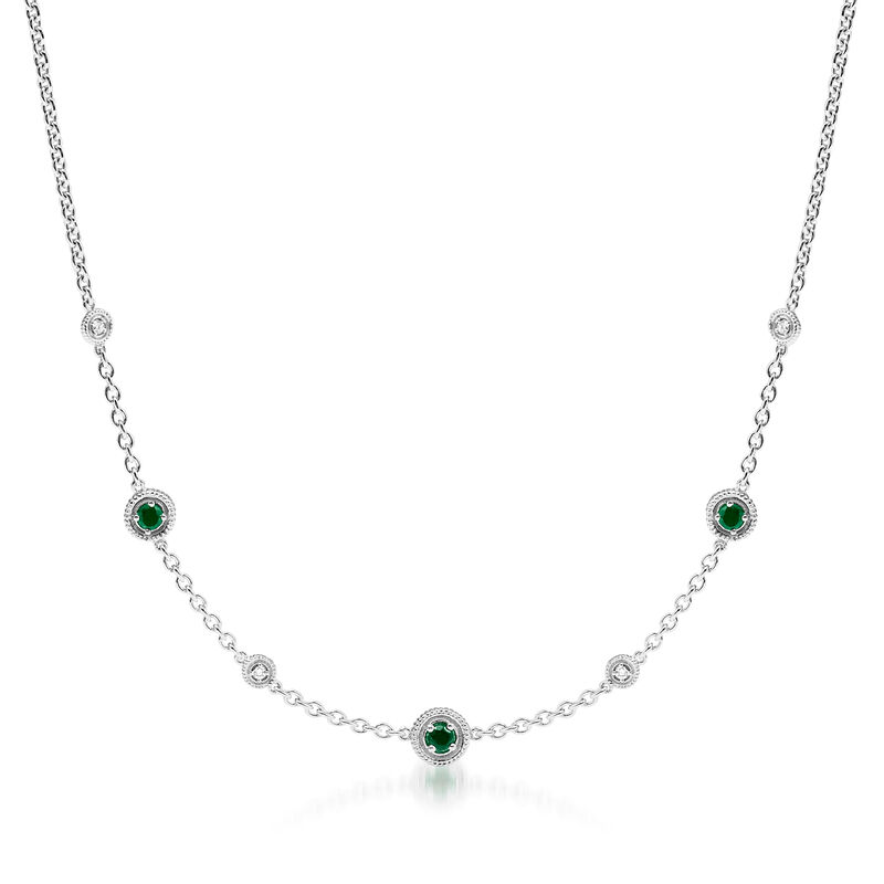 Judith Ripka "Max" 9.00 ct. t.w. Emerald Station Necklace with .10 ct. t.w. Diamonds in Sterling Silver. 18" image number 0