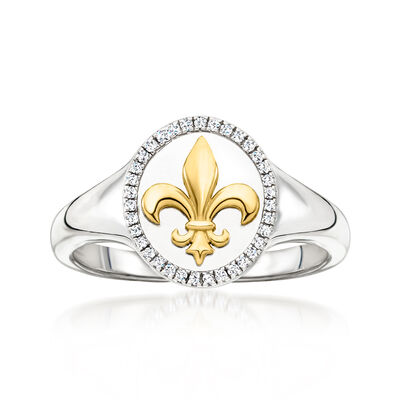 .10 ct. t.w. Diamond Fleur-De-Lis Ring in Sterling Silver with 18kt Gold Over Sterling