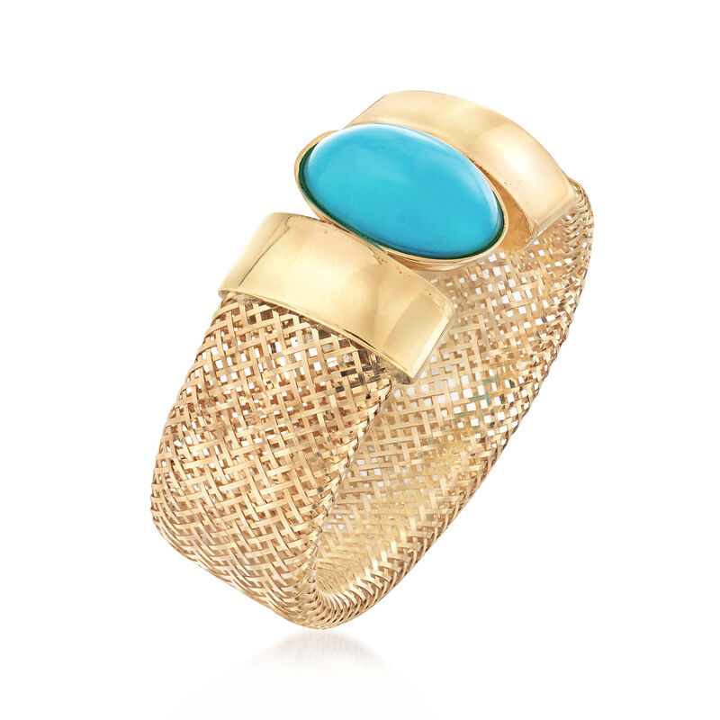 Italian Turquoise Mesh Stretch Ring in 14kt Yellow Gold image number 1