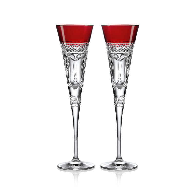 Waterford Crystal 2023 Times Square Set of 2 Red Flute Glasses image number 0
