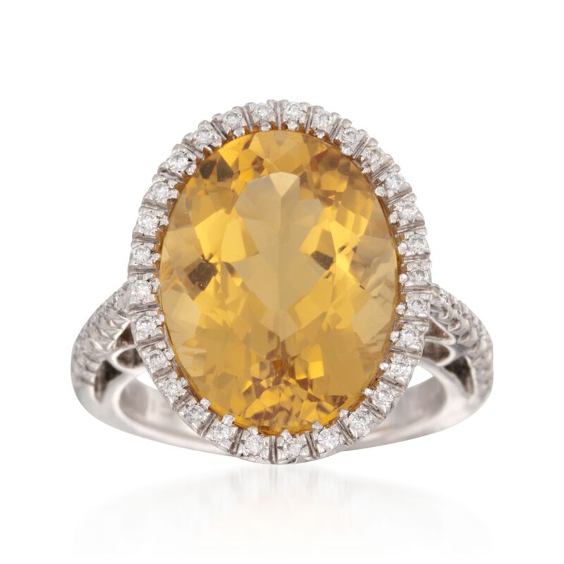 8.82 Carat Citrine and .24 ct. t.w. Diamond Ring in 18kt White Gold  image number 0