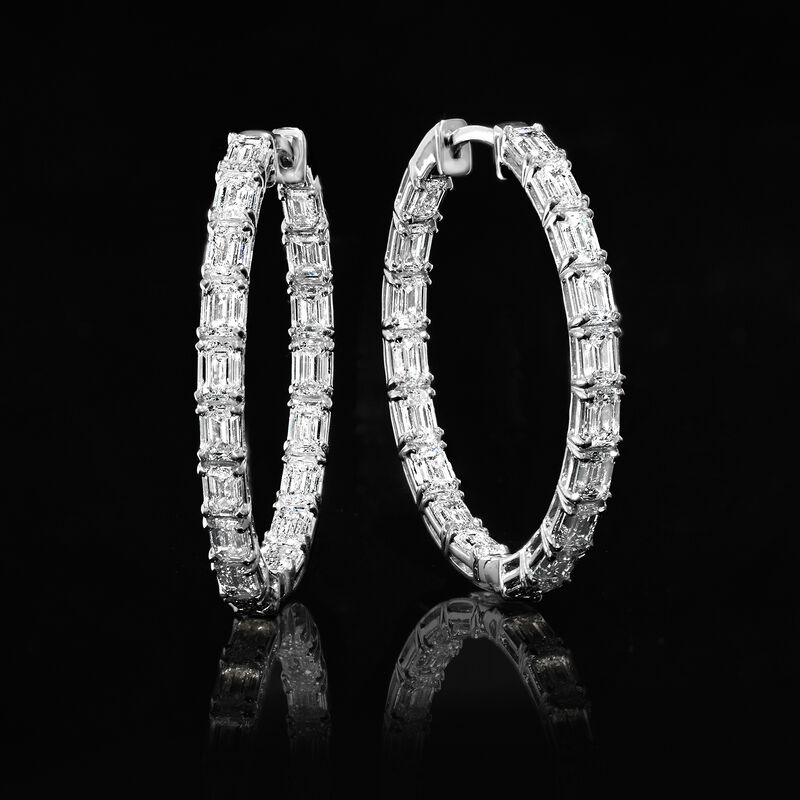 5.00 ct. t.w. Emerald-Cut Lab-Grown Diamond Inside-Outside Hoop Earrings in 14kt White Gold. 1 1/8" image number 1