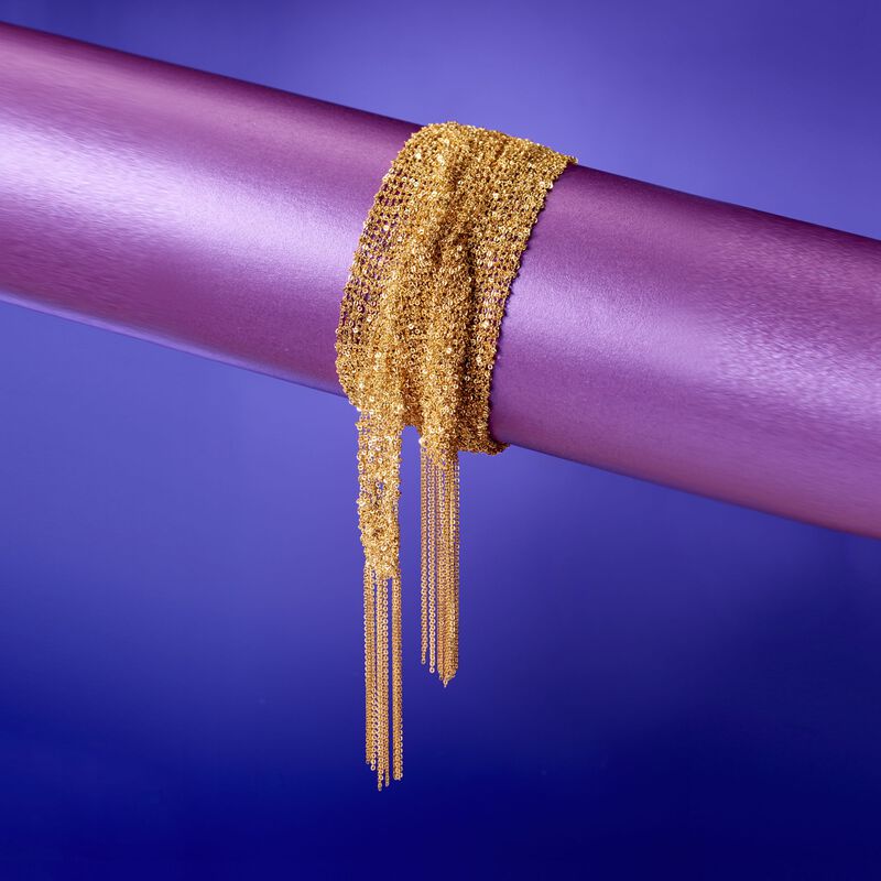 Italian 18kt Gold Over Sterling Silver Mesh Tie Necklace. 32&quot; image number 2