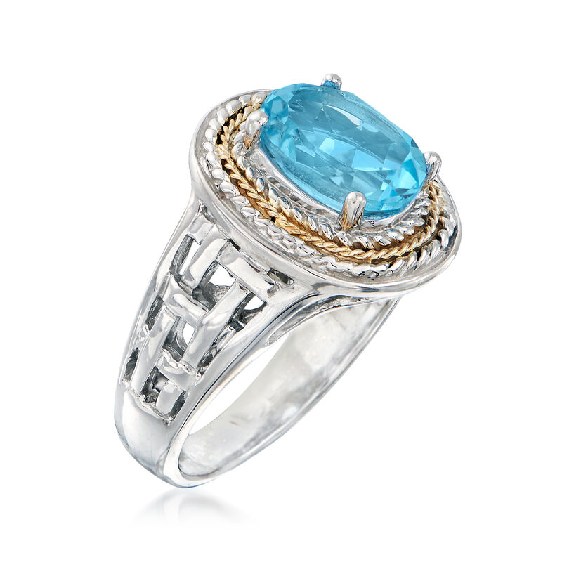 3.50 Carat Blue Topaz Woven Ring in Sterling Silver and 14kt Yellow Gold image number 2