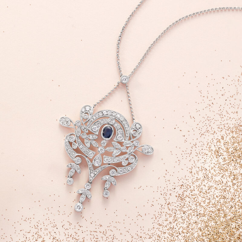 1.30 ct. t.w. Diamond and .30 Carat Sapphire Chandelier Necklace in 18kt White Gold image number 2