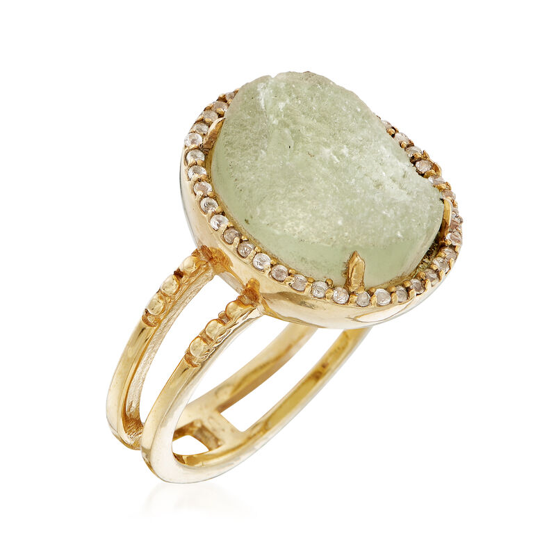 Green Prehnite and .60 ct. t.w. White Topaz Ring in 18kt Gold Over Sterling image number 2