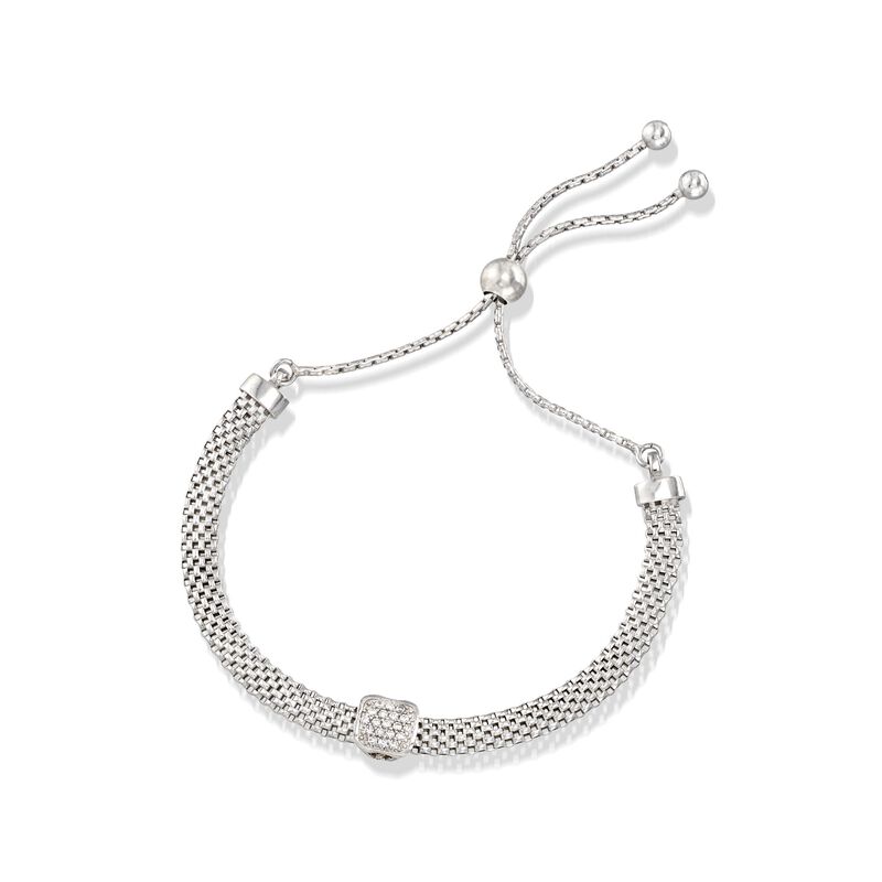 Italian Sterling Silver Mesh Bolo Bracelet with CZ Station  image number 2
