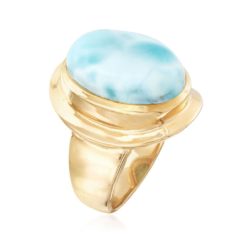 Cabochon Larimar Ring in 14kt Gold Over Sterling image number 2