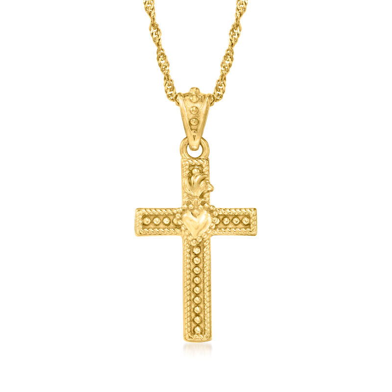 Italian 18kt Gold Over Sterling Sacred Heart Cross Adjustable Pendant Necklace  image number 1