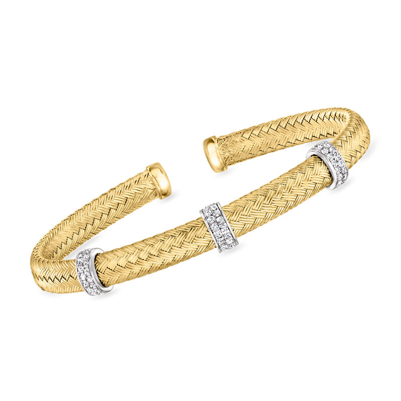 Charles Garnier "Chloe" .50 ct. t.w. CZ Station Cuff Bracelet in 18kt Gold Over Sterling with Sterling Silver. 7.5" image number 0