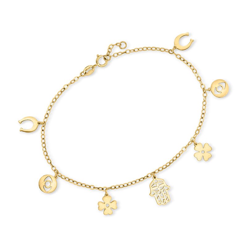 Italian 14kt Yellow Gold Good Luck Charm Bracelet. 7.5&quot; image number 0