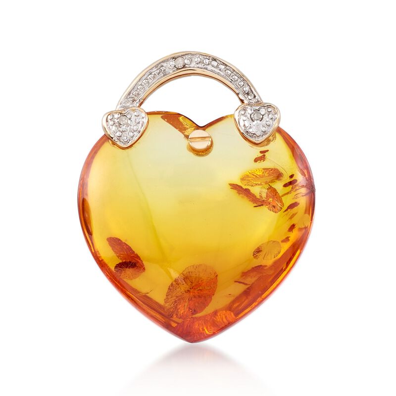 Amber and Diamond-Accented Heart Pendant in 14kt Yellow Gold image number 0