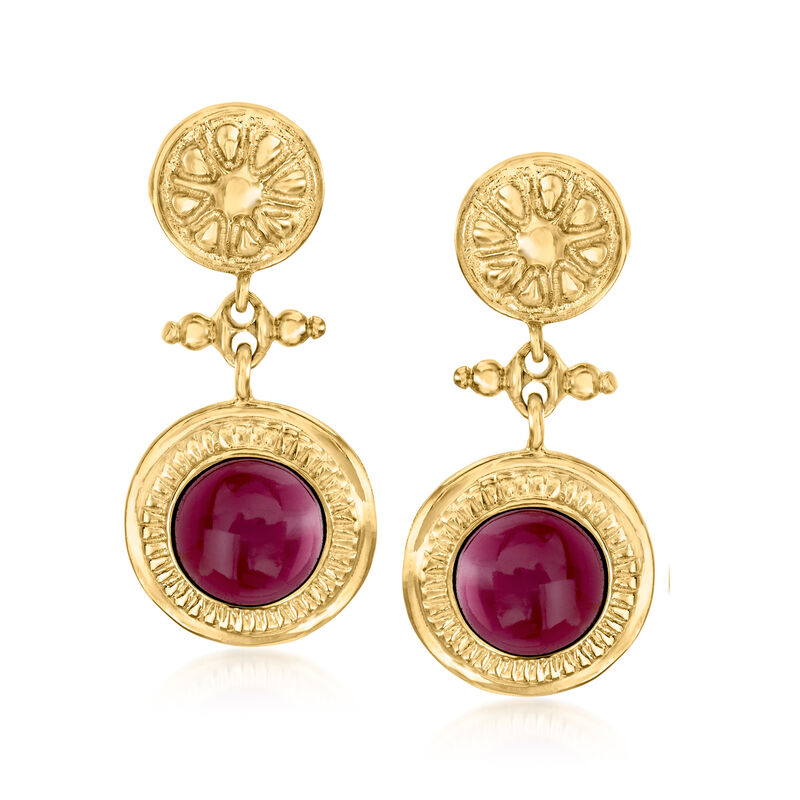 Italian Garnet Floral Drop Earrings in 18kt Gold Over Sterling image number 0