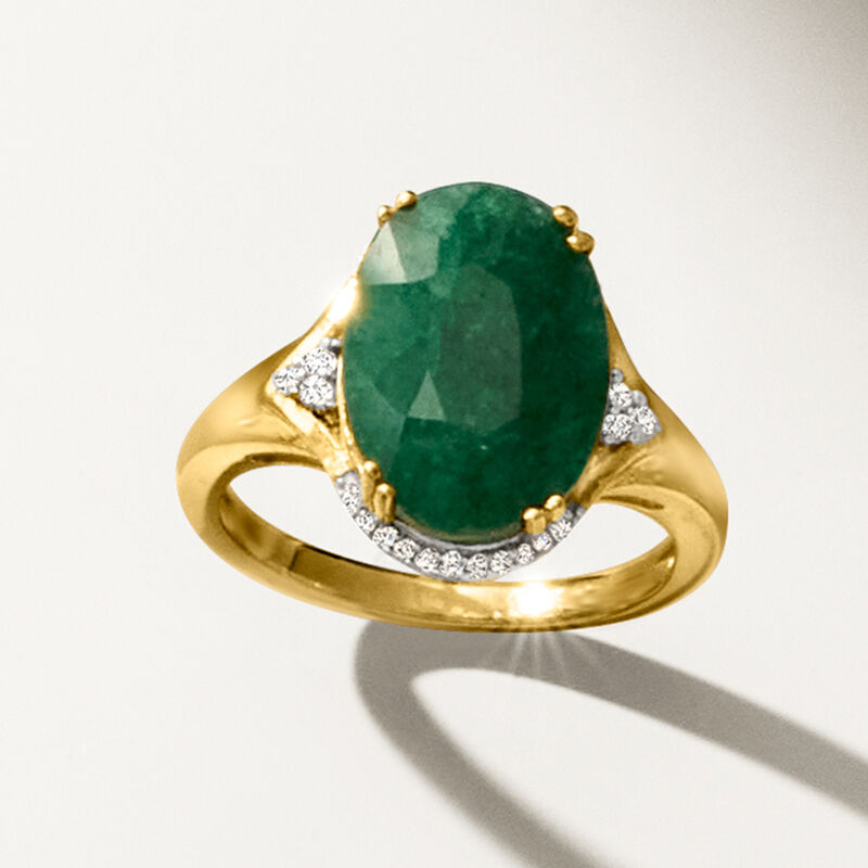 4.80 Carat Emerald Ring with Diamonds in 18kt Gold Over Sterling image number 5